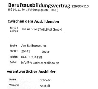 Ausbildungsvertrag